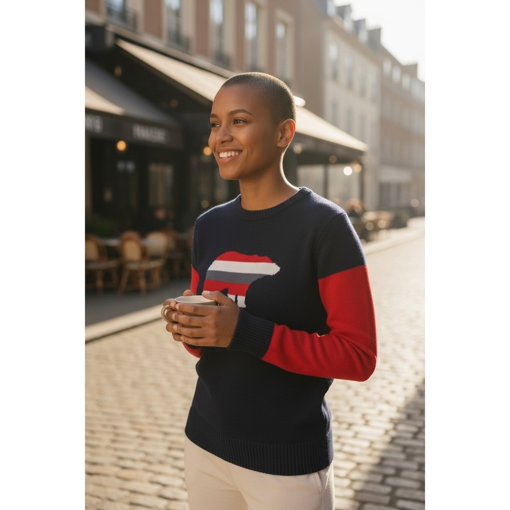 Perfect Moment Women Navy Red Polar Bear Merino Wool Sweater Size S